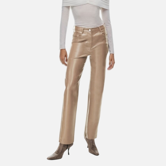ARITZIA Wilfred New "Melina" Straight Fit Tan Vegan Leather Pants - Picture 3 of 16